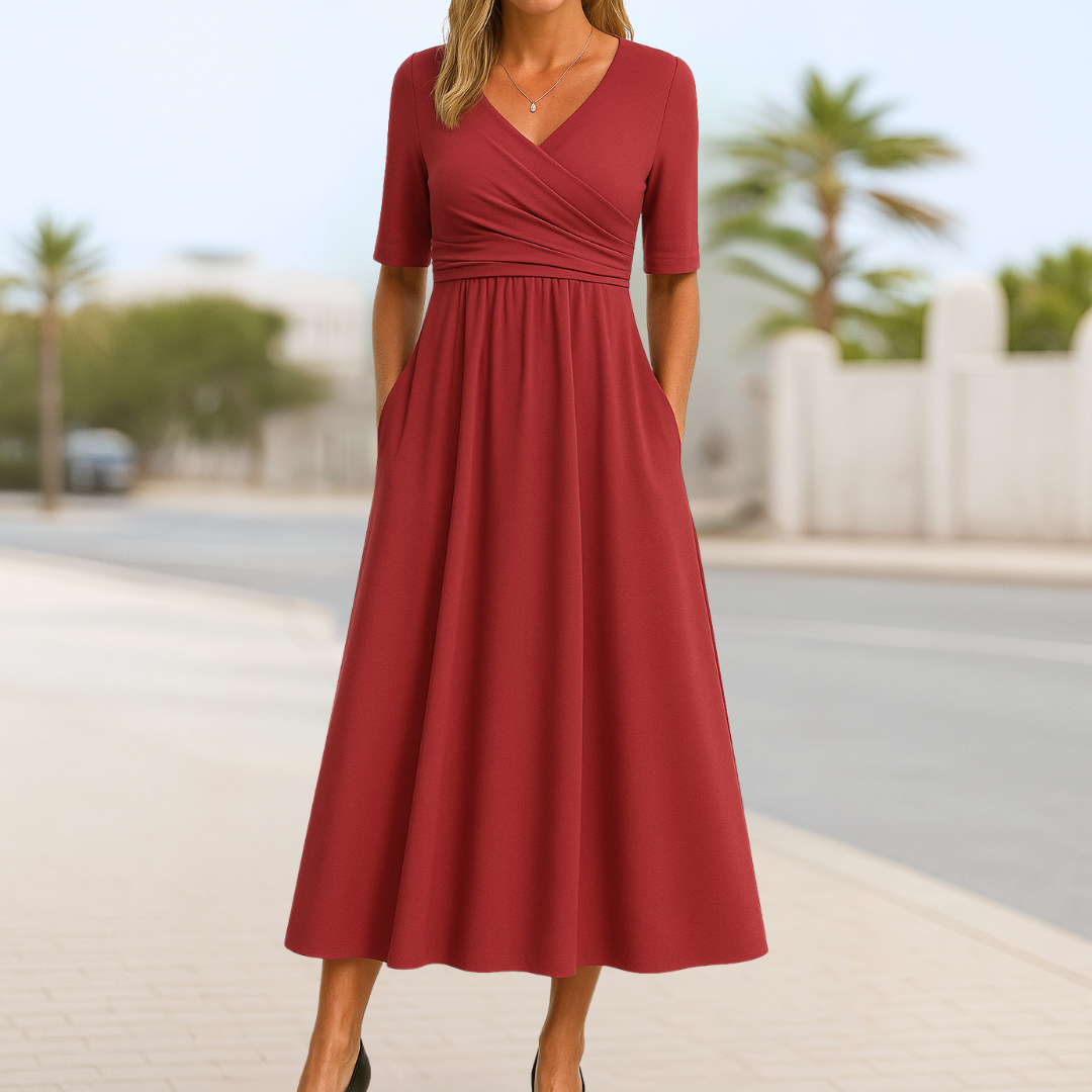 SOPHIE - GEKREUZTE KLEID MIT KURZEN ÄRMELN
