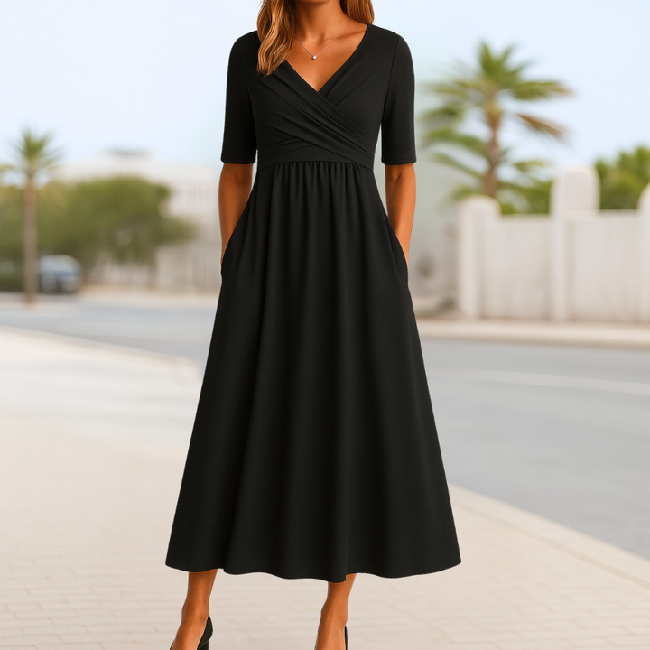 SOPHIE - GEKREUZTE KLEID MIT KURZEN ÄRMELN