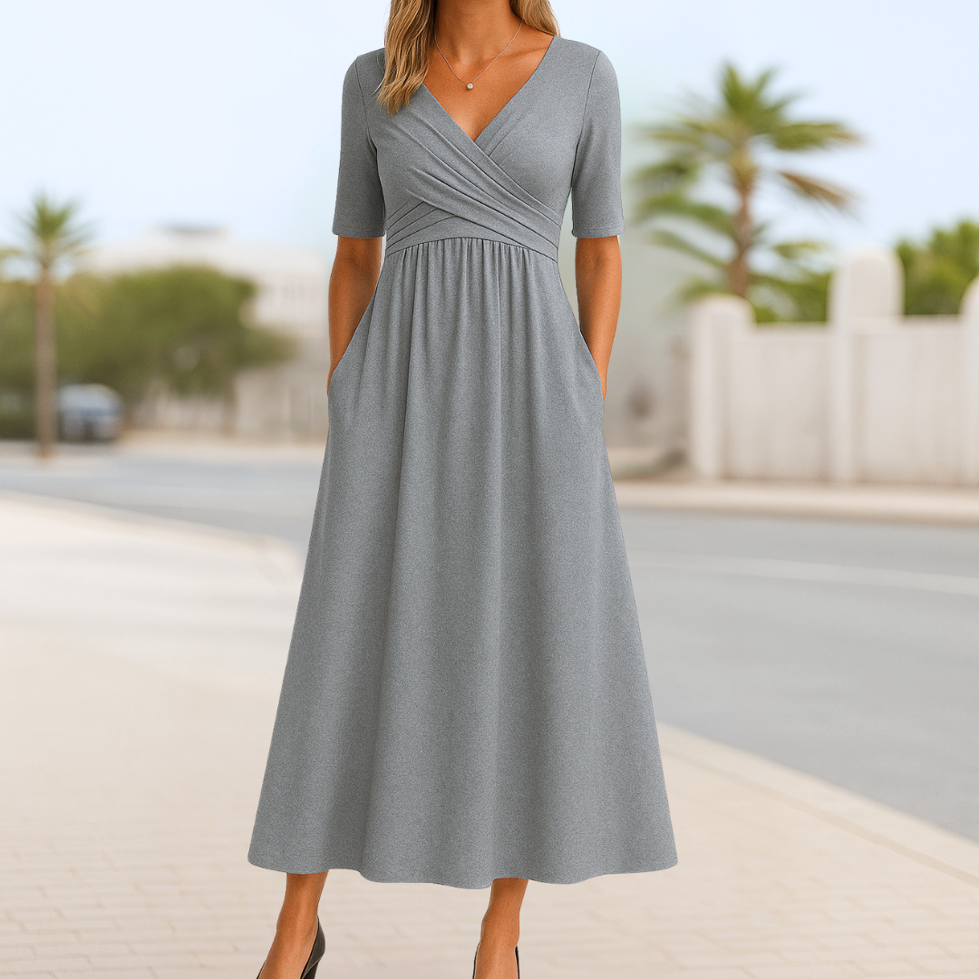 SOPHIE - GEKREUZTE KLEID MIT KURZEN ÄRMELN