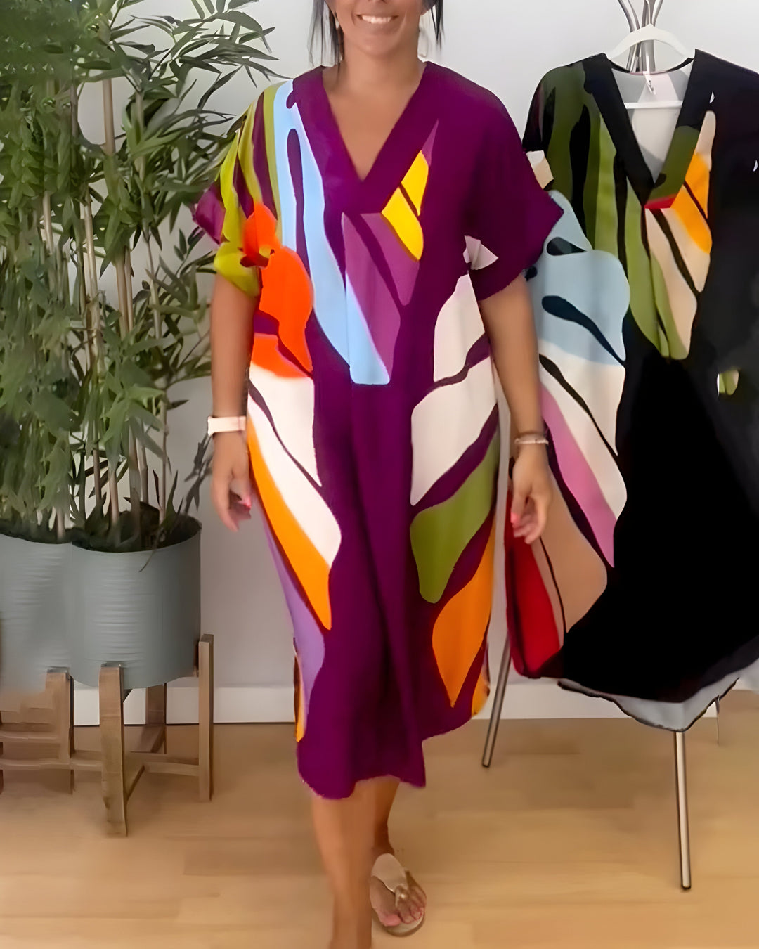 MARGOT - KLEID MIT BUNTEM BLATTPRINT