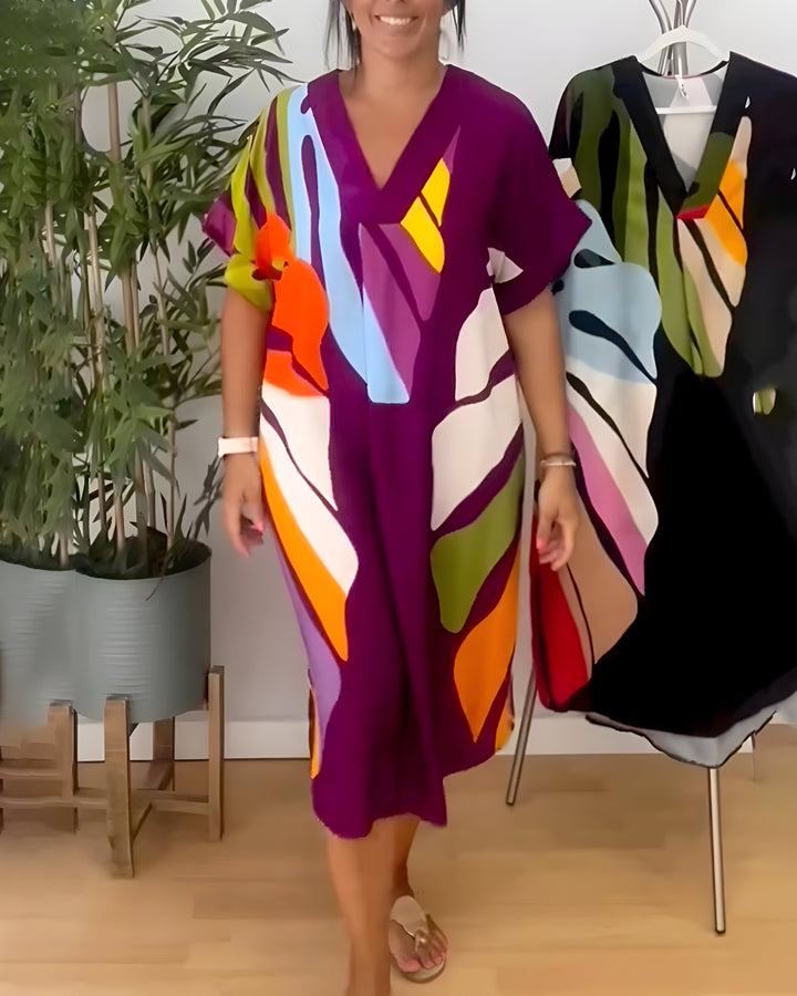 MARGOT - KLEID MIT BUNTEM BLATTPRINT