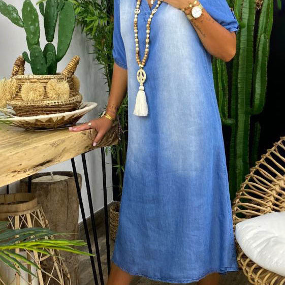 ILSE - V-AUSSCHNITT HALBLANGES DENIMKLEID