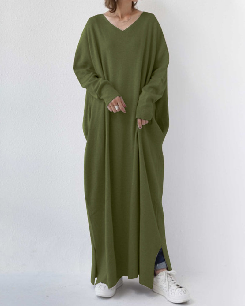 BONNIE - MODISCHES KLEID MIT LANGEN ÄRMELN UND V-AUSSCHNITT
