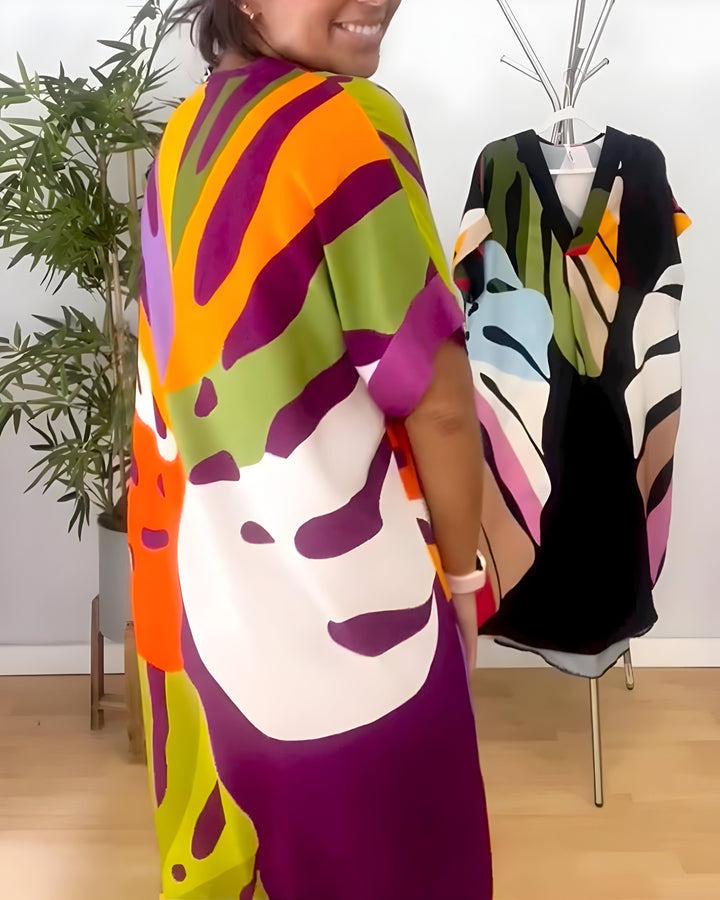 MARGOT - KLEID MIT BUNTEM BLATTPRINT