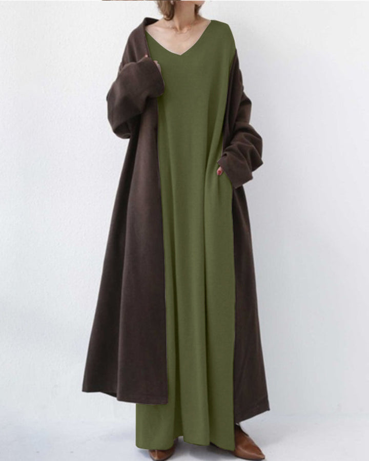 BONNIE - MODISCHES KLEID MIT LANGEN ÄRMELN UND V-AUSSCHNITT