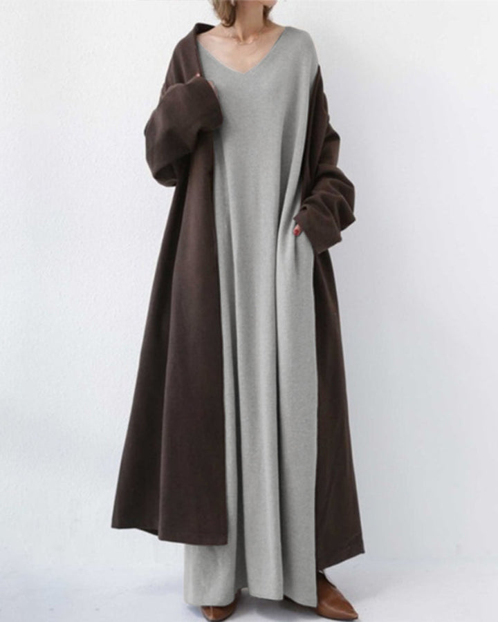 BONNIE - MODISCHES KLEID MIT LANGEN ÄRMELN UND V-AUSSCHNITT
