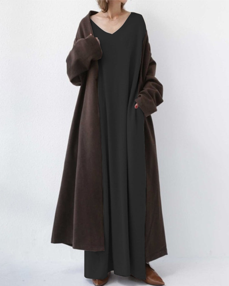 BONNIE - MODISCHES KLEID MIT LANGEN ÄRMELN UND V-AUSSCHNITT