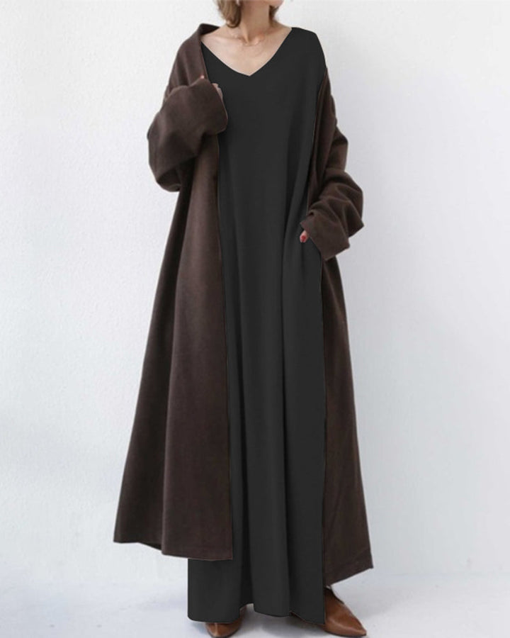 BONNIE - MODISCHES KLEID MIT LANGEN ÄRMELN UND V-AUSSCHNITT