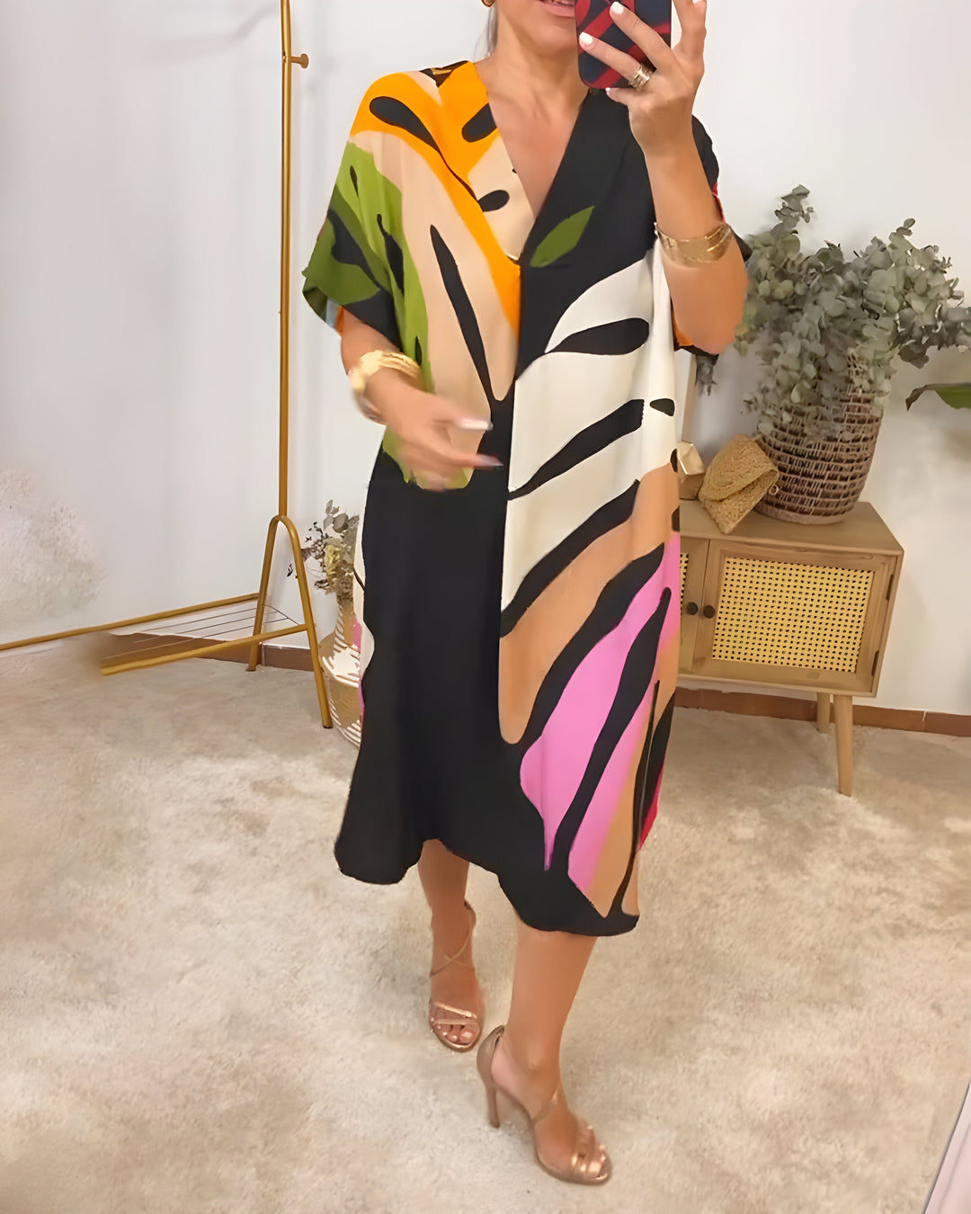 MARGOT - KLEID MIT BUNTEM BLATTPRINT