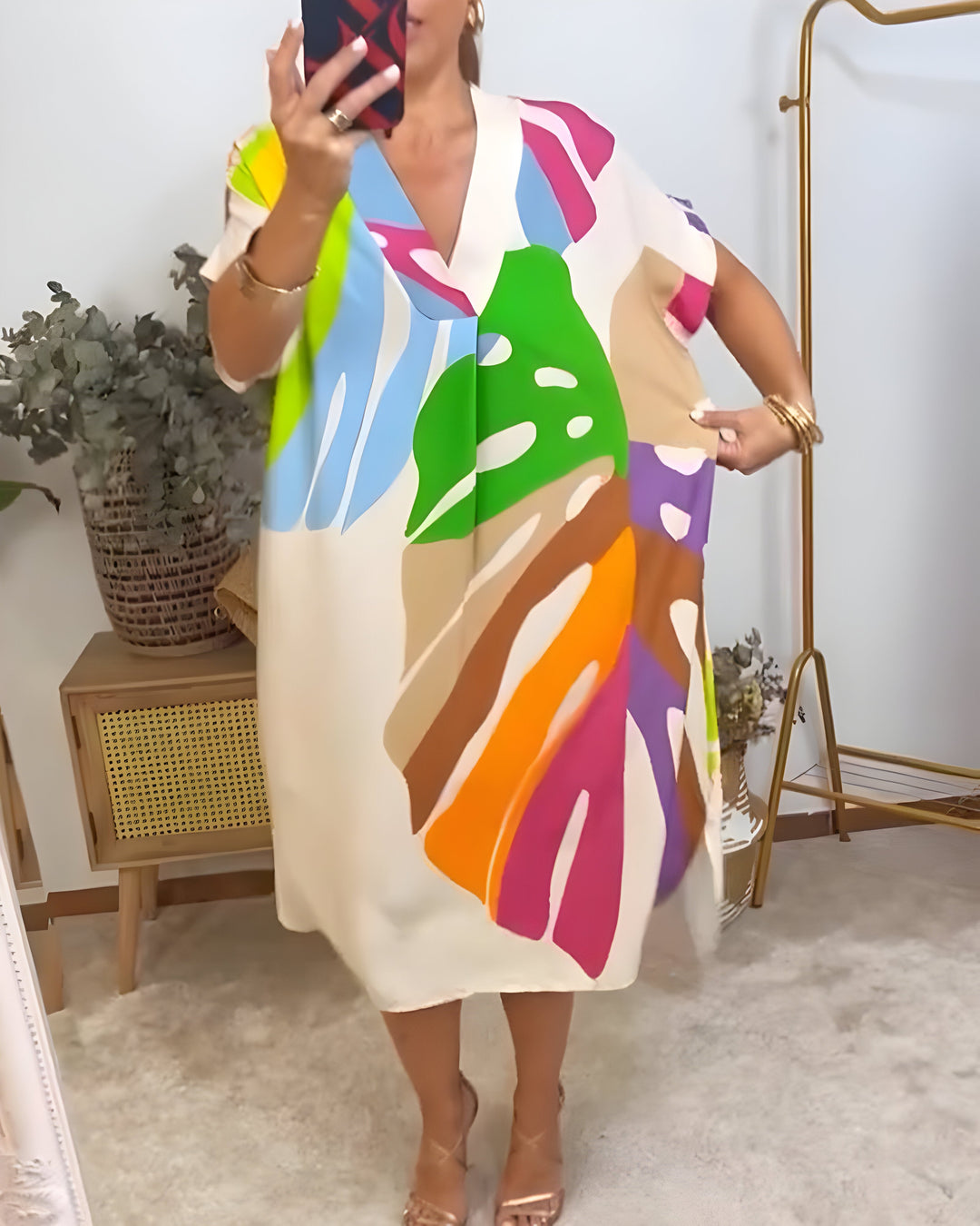 MARGOT - KLEID MIT BUNTEM BLATTPRINT