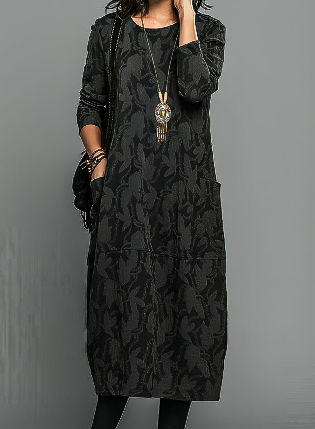Damen Freizeitkleid mit Rundhalsausschnitt – Maxi