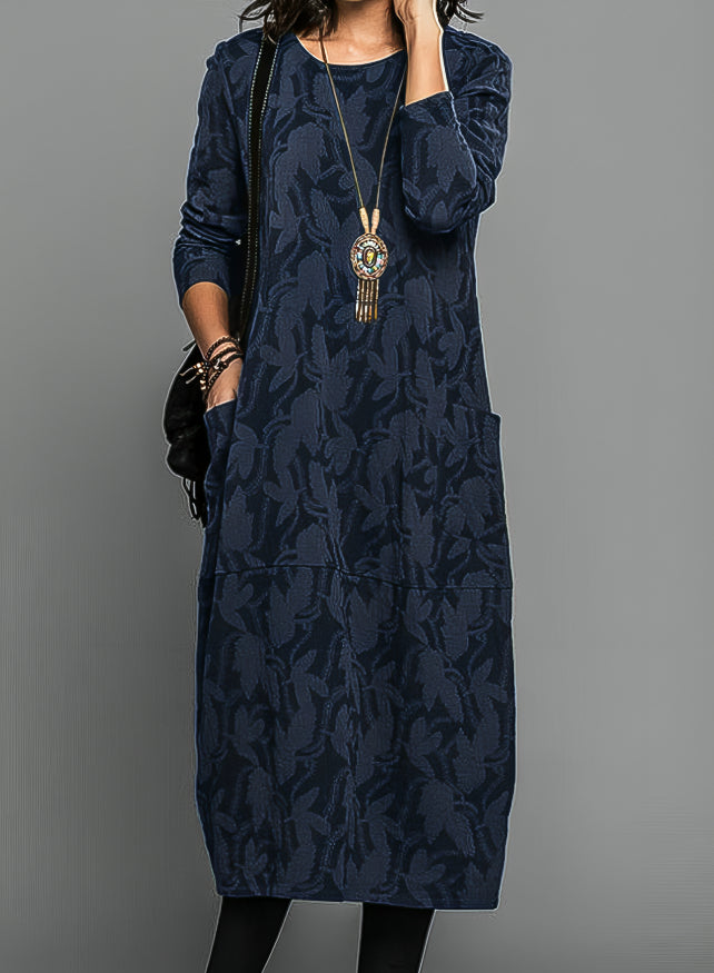 Damen Freizeitkleid mit Rundhalsausschnitt – Maxi
