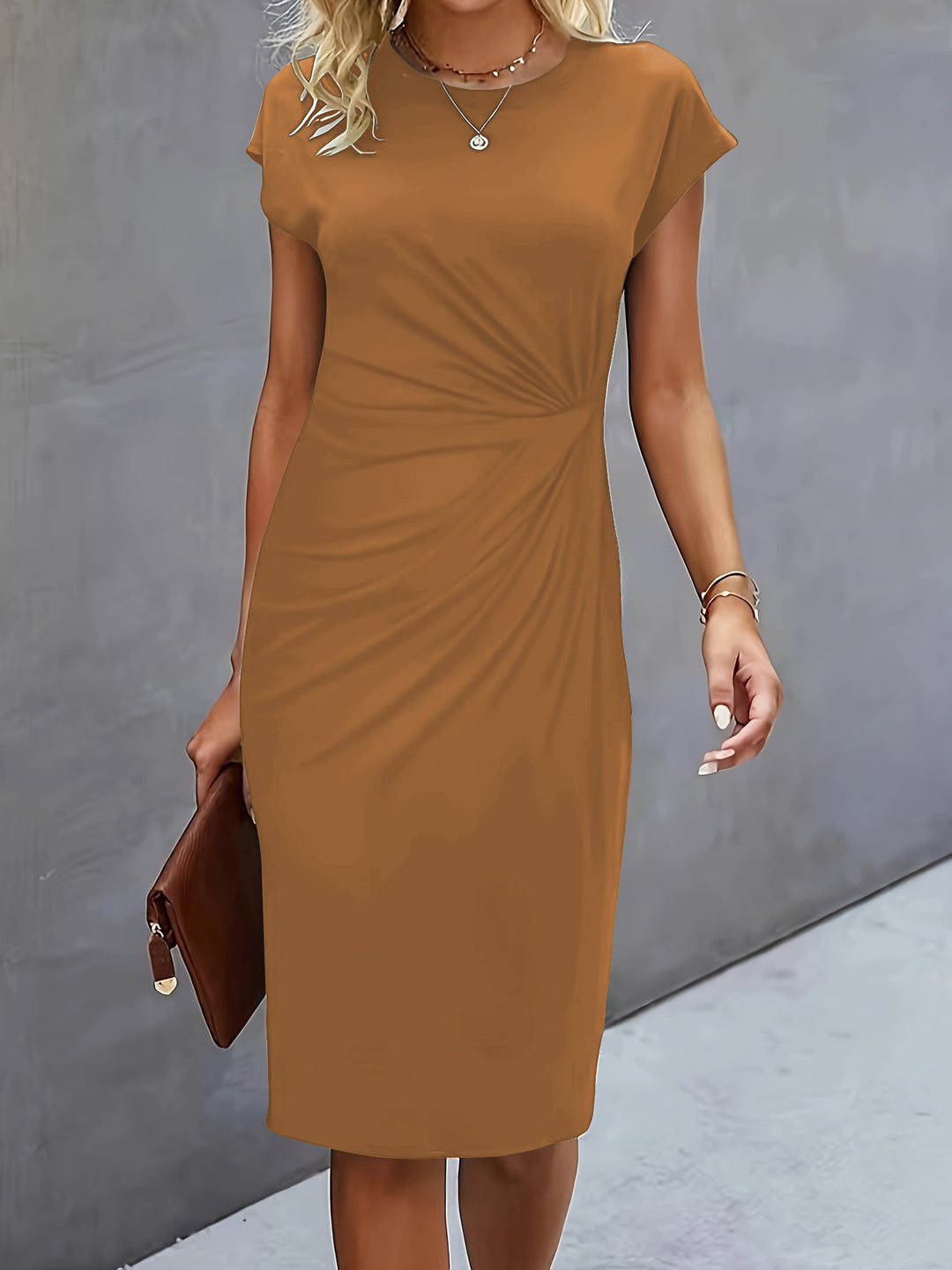 Damen Formalkleid mit Kurzen Ärmeln – Midi
