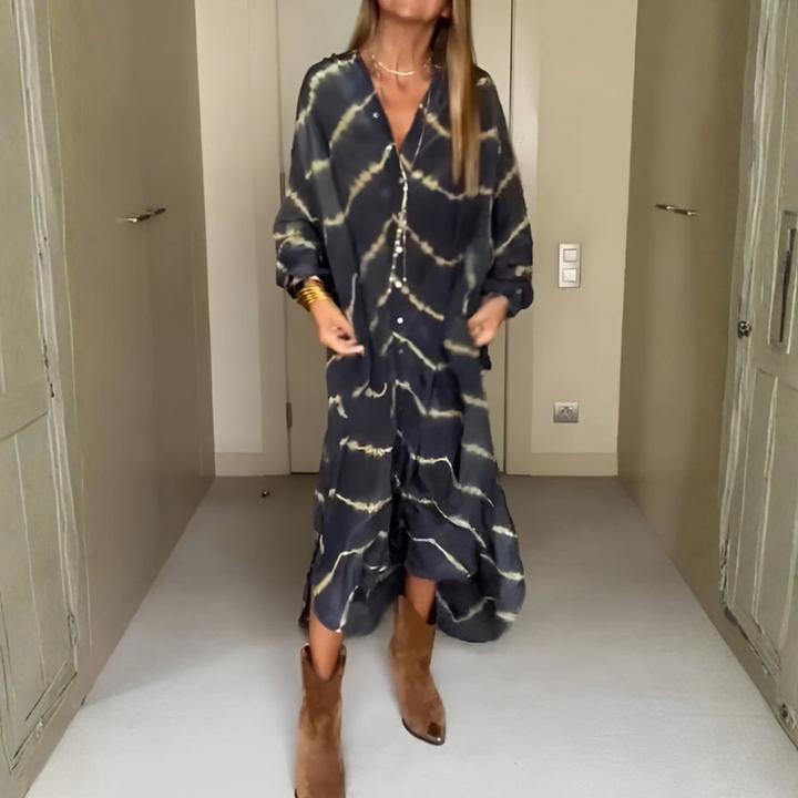 Damen Boho-Kleid mit V-Ausschnitt – Maxi