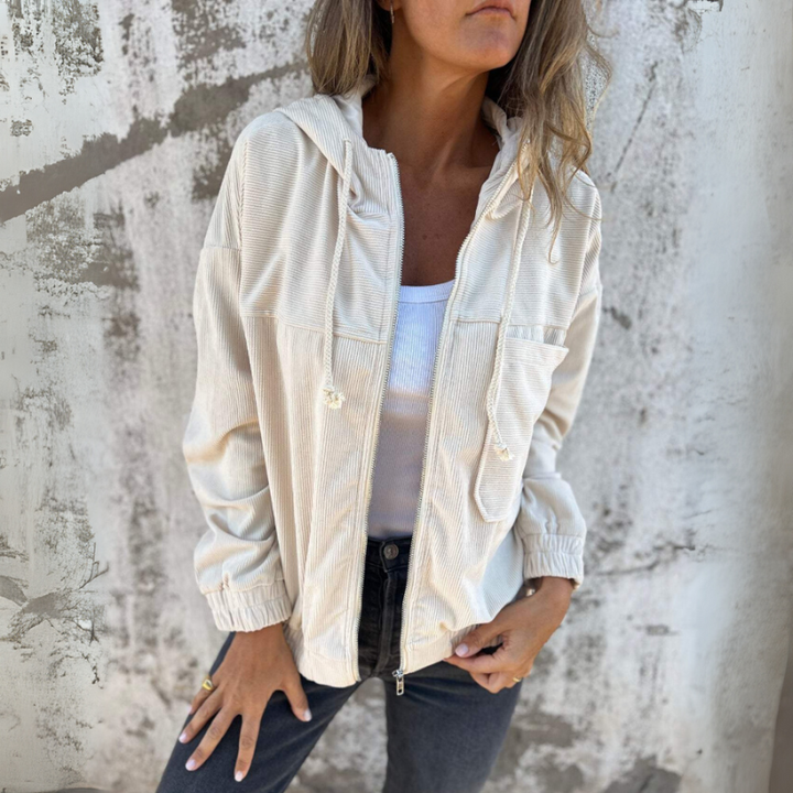 Damen Cordjacke mit Kapuze - Reißverschluss