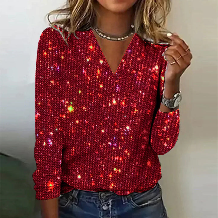 Damen Glitzernder V-Ausschnitt Pullover - Funkelnd