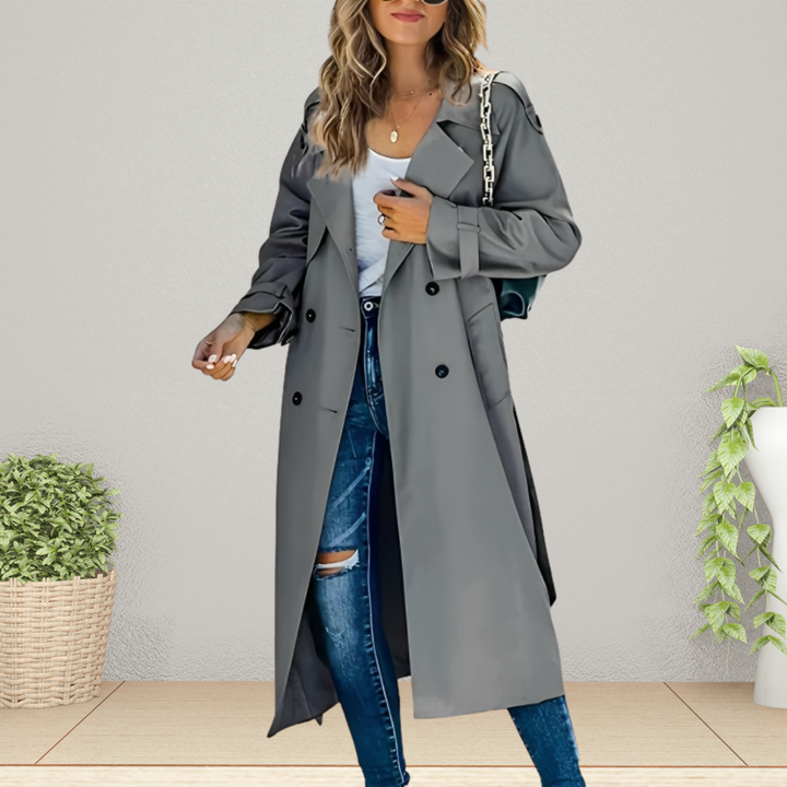 Damen Klassischer Trenchcoat mit Knöpfen – Langes Modell