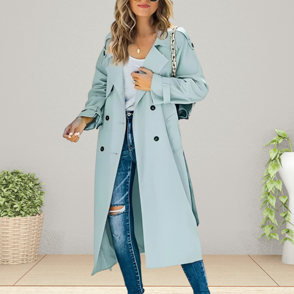 Damen Klassischer Trenchcoat mit Knöpfen – Langes Modell