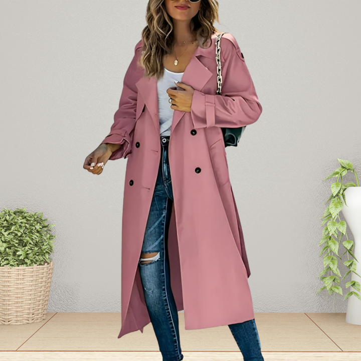 Damen Klassischer Trenchcoat mit Knöpfen – Langes Modell