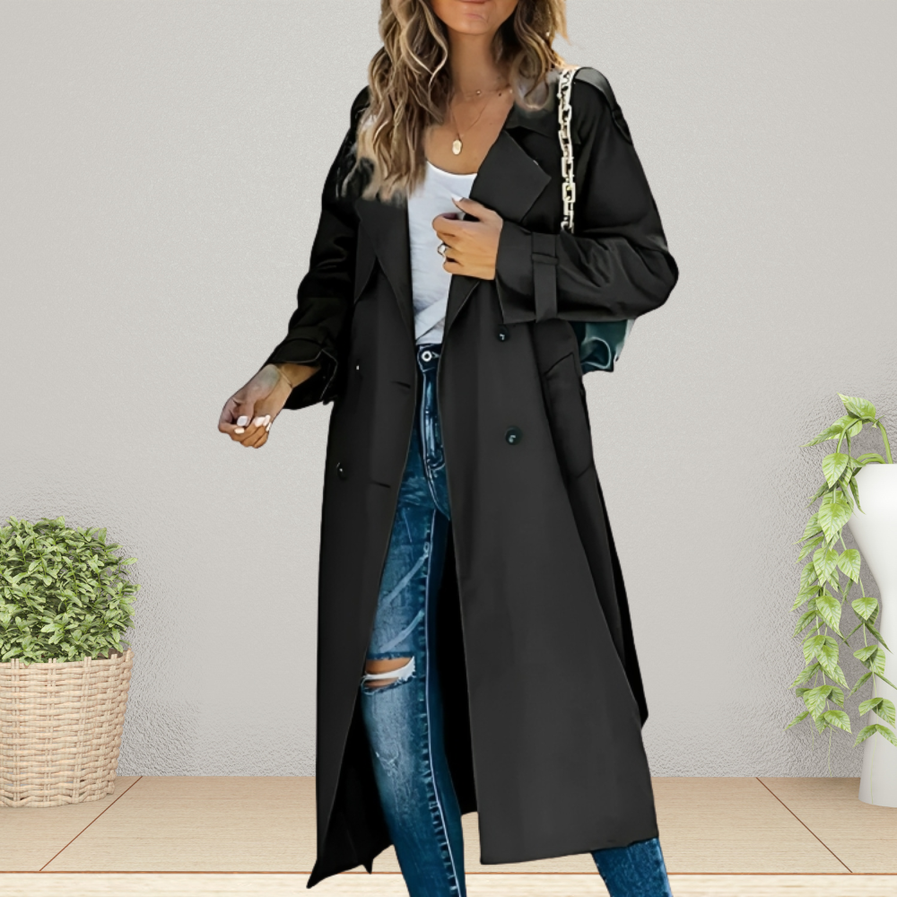 Damen Klassischer Trenchcoat mit Knöpfen – Langes Modell