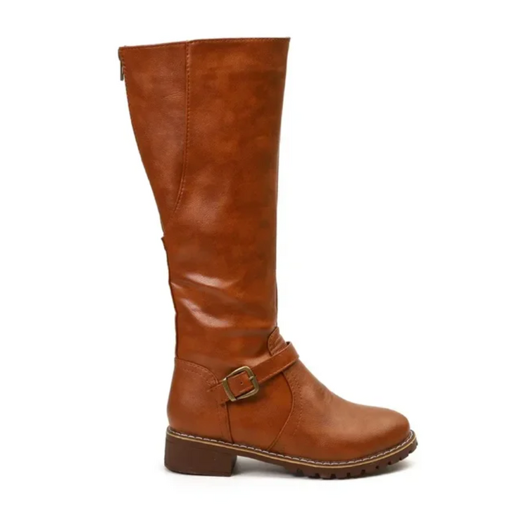 Damen Kniehohe Stiefel – Riemchenverschluss
