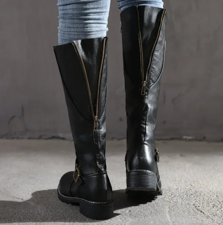 Damen Kniehohe Stiefel – Riemchenverschluss