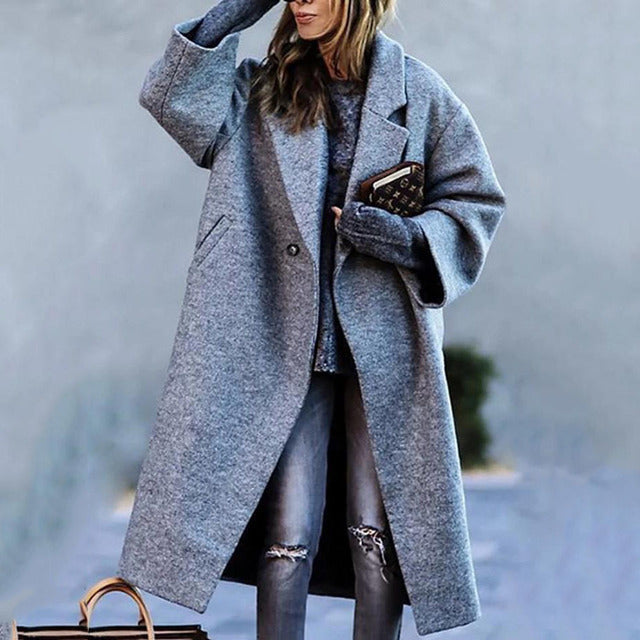 Damen Lange Winter Trenchcoat mit Lockerer Passform