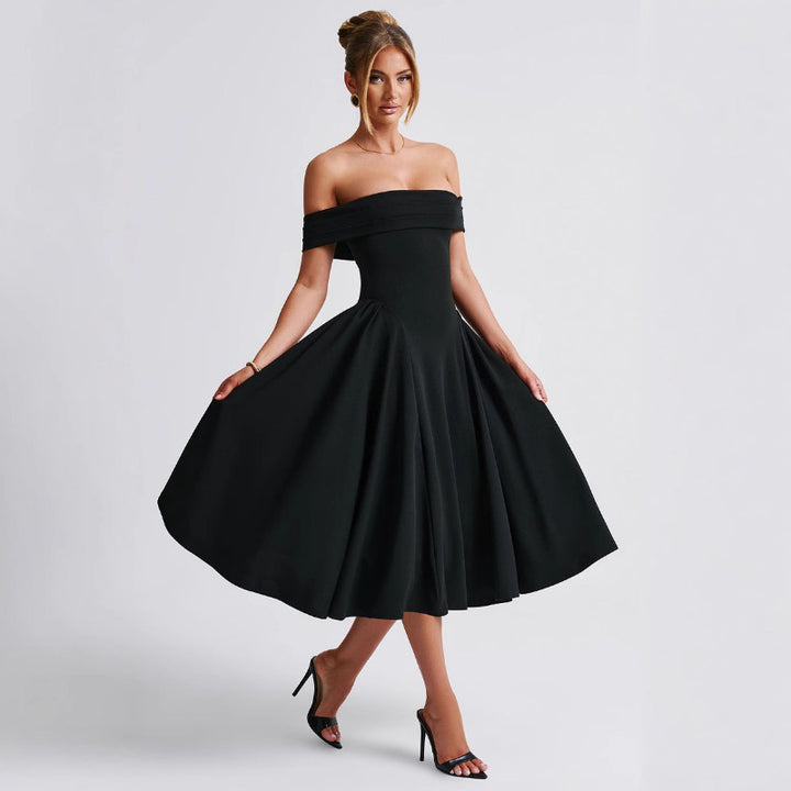 Damen Partykleid mit Schulterfreiem Ausschnitt – Midi