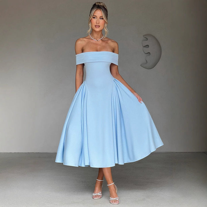 Damen Partykleid mit Schulterfreiem Ausschnitt – Midi