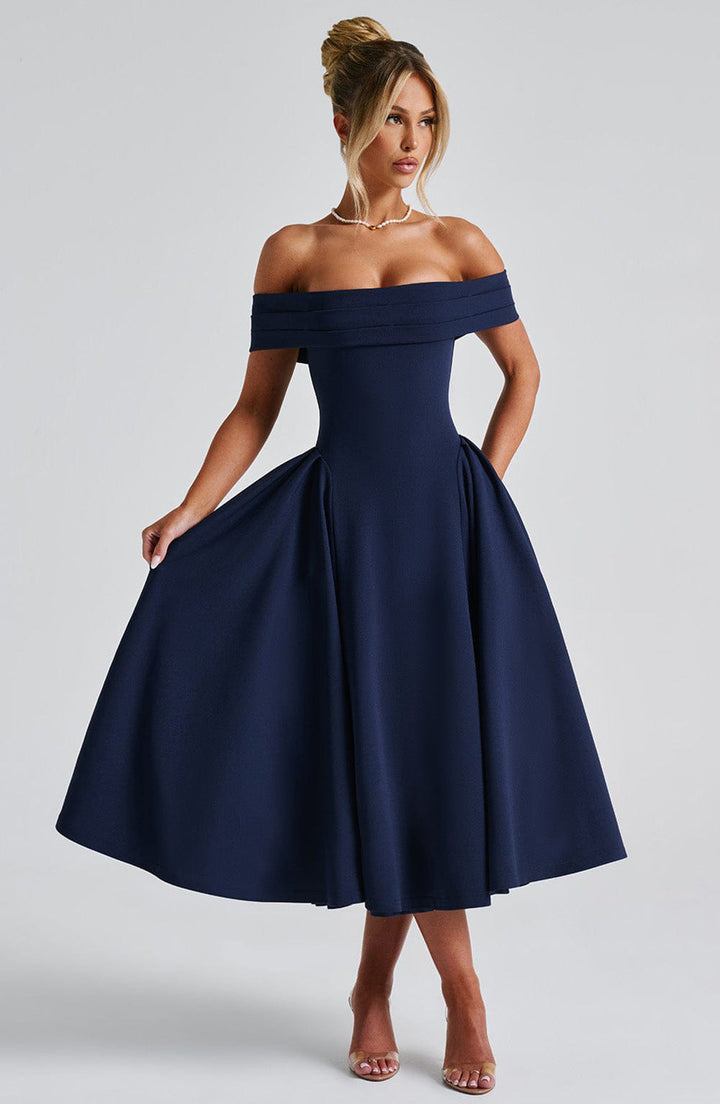 Damen Partykleid mit Schulterfreiem Ausschnitt – Midi