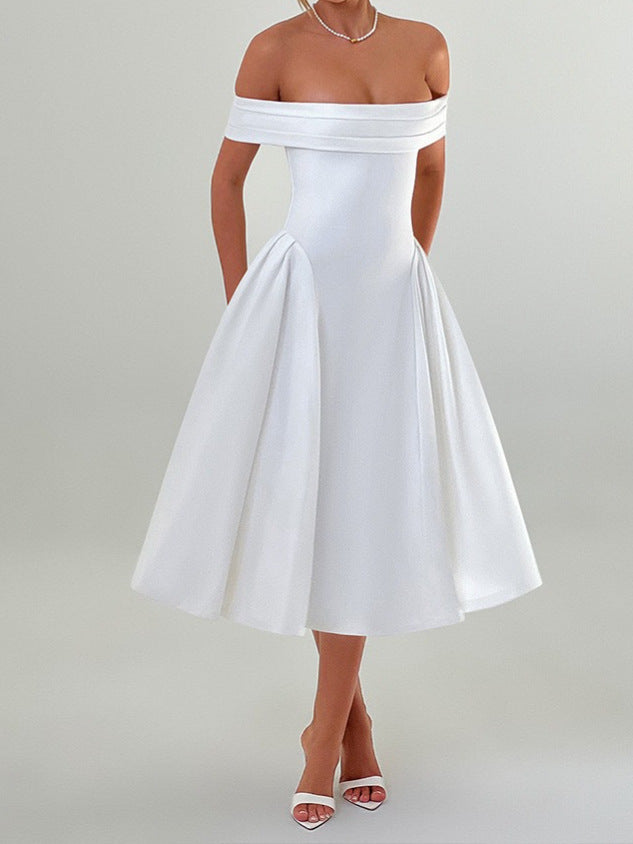 Damen Partykleid mit Schulterfreiem Ausschnitt – Midi