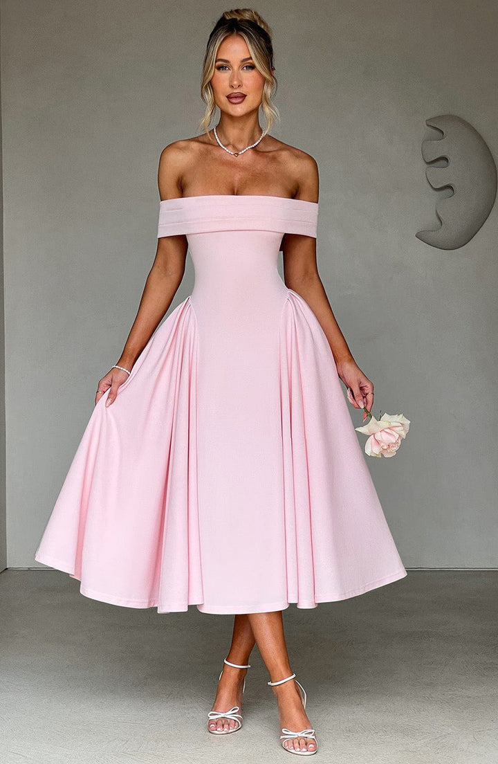 Damen Partykleid mit Schulterfreiem Ausschnitt – Midi