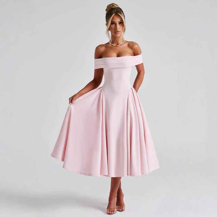 Damen Partykleid mit Schulterfreiem Ausschnitt – Midi