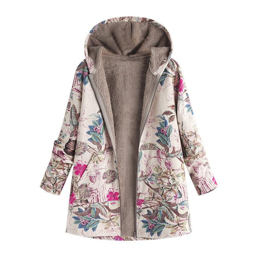 Damen Mittelwadenjacke mit Blumenmuster - Fronttaschen