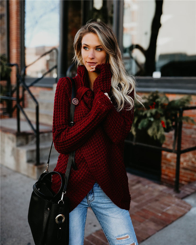 Damen Oversized Rollkragen Pullover - Asymmetrisch