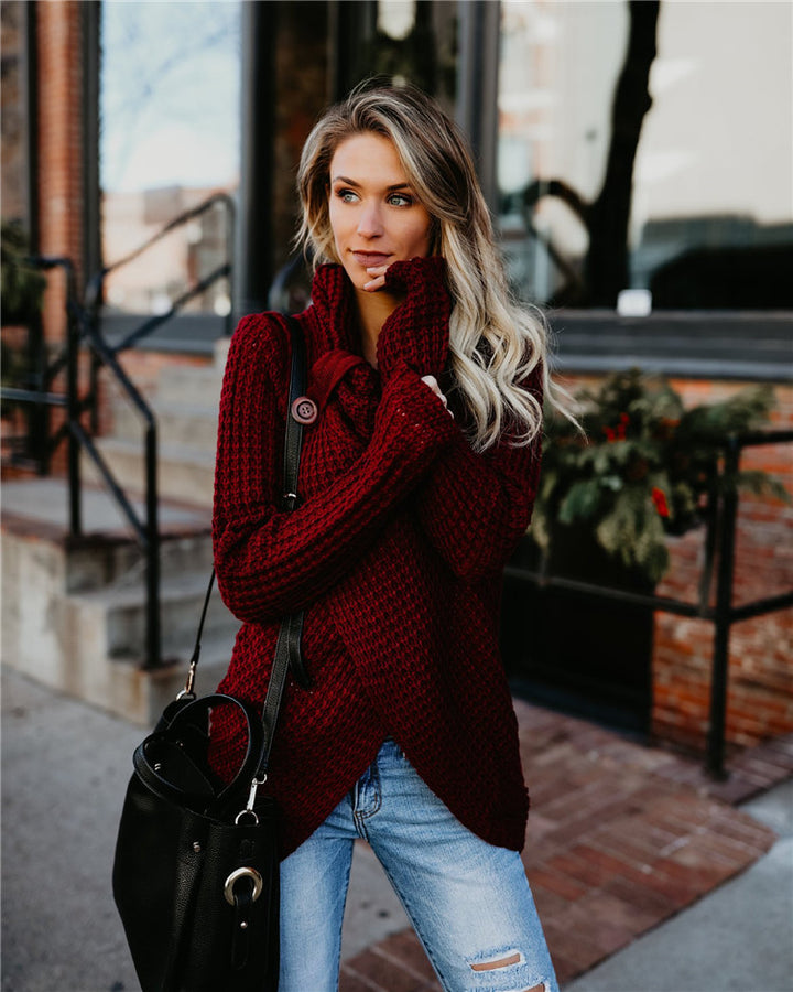 Damen Oversized Rollkragen Pullover - Asymmetrisch