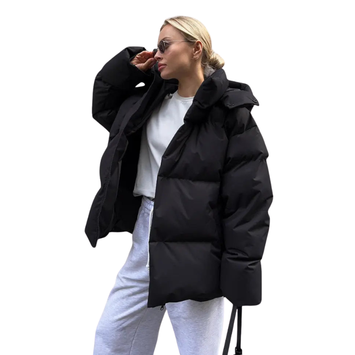 Damen Oversized Daunenjacke - Kapuze und Reißverschluss