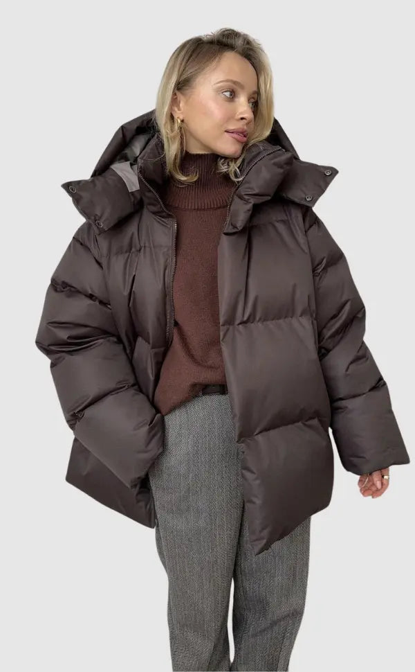 Damen Oversized Daunenjacke - Kapuze und Reißverschluss
