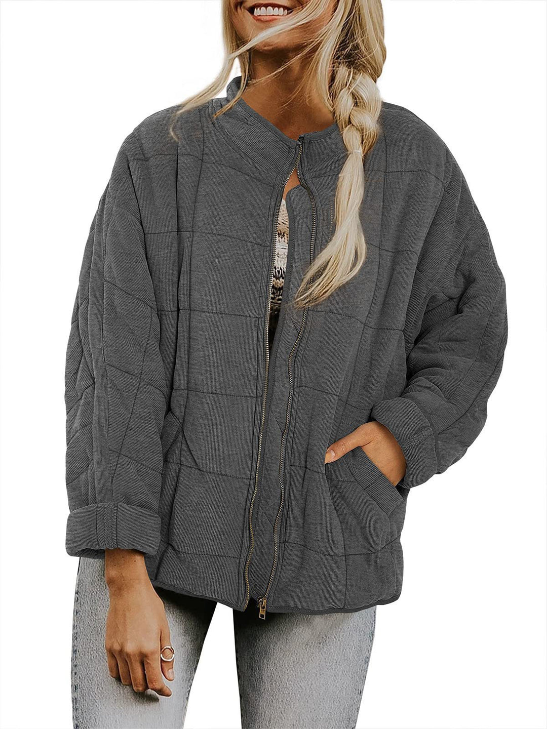 Damen Oversized Gepolsterte Jacke - Reißverschlussverschluss
