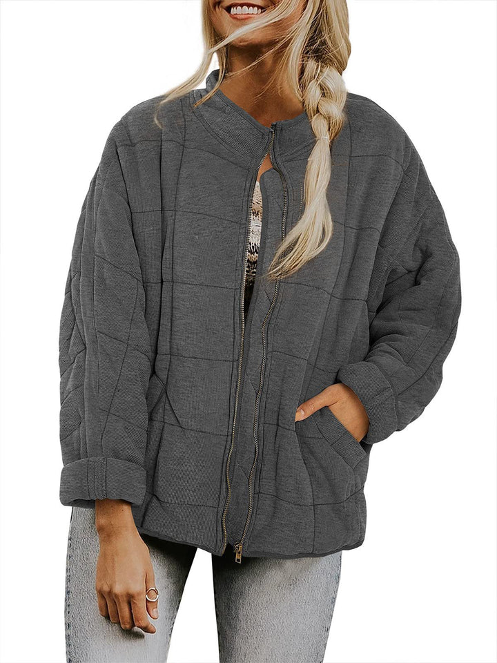 Damen Oversized Gepolsterte Jacke - Reißverschlussverschluss