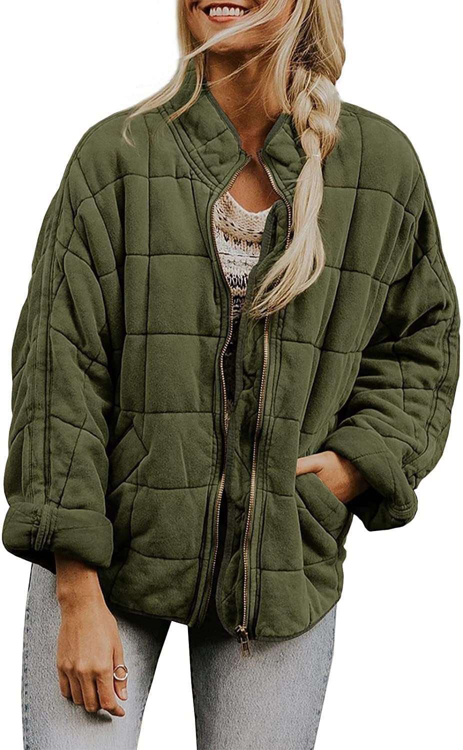 Damen Oversized Gepolsterte Jacke - Reißverschlussverschluss
