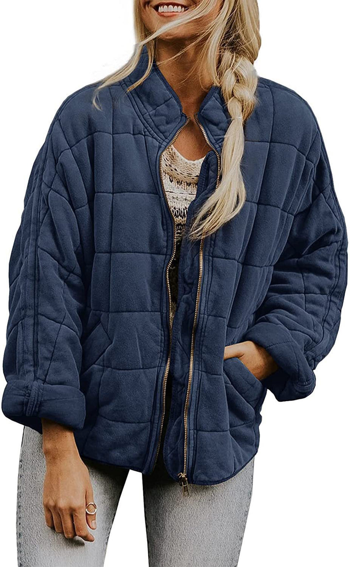 Damen Oversized Gepolsterte Jacke - Reißverschlussverschluss