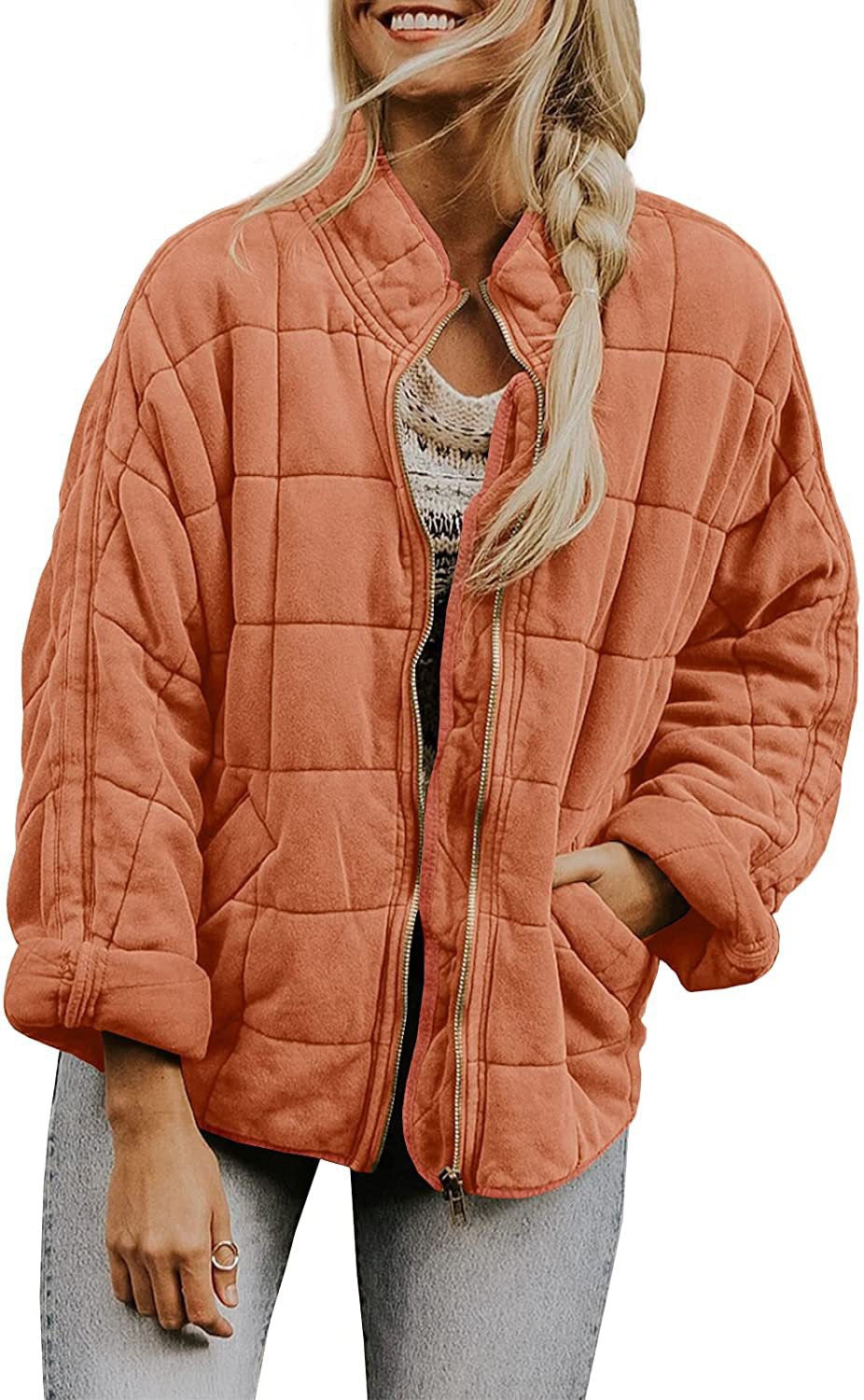 Damen Oversized Gepolsterte Jacke - Reißverschlussverschluss