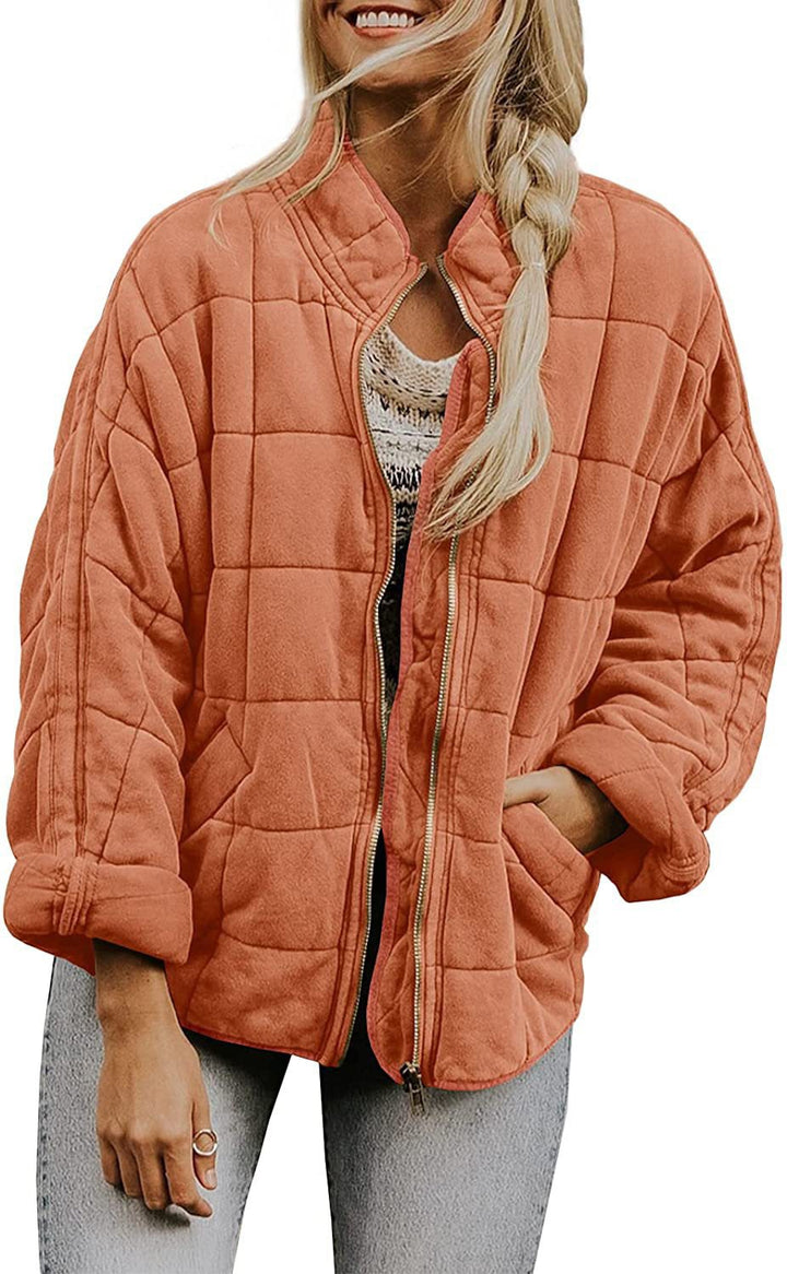 Damen Oversized Gepolsterte Jacke - Reißverschlussverschluss