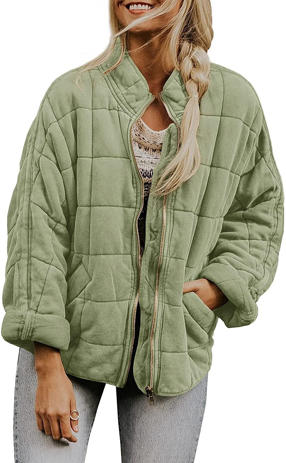 Damen Oversized Gepolsterte Jacke - Reißverschlussverschluss