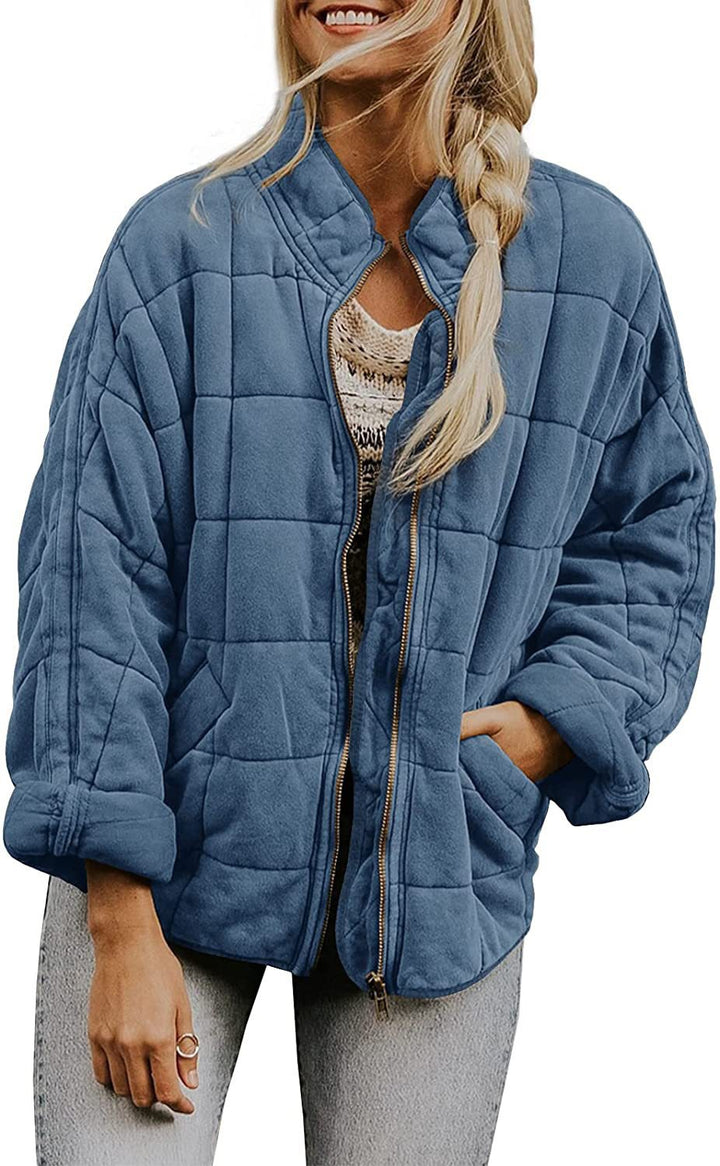 Damen Oversized Gepolsterte Jacke - Reißverschlussverschluss