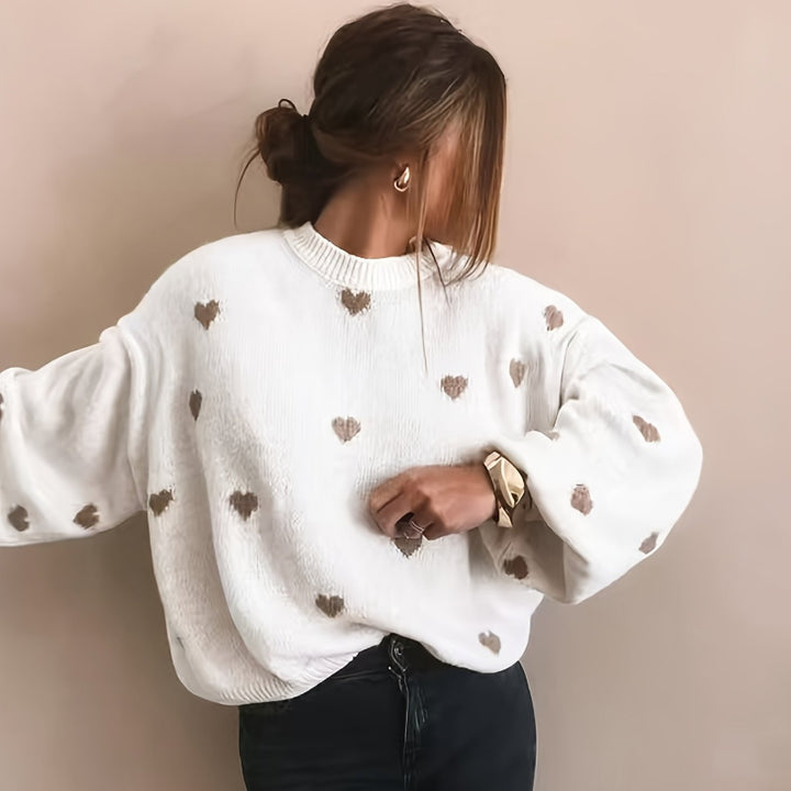 Damen Rundhals Pullover mit Langarm - Herzmuster