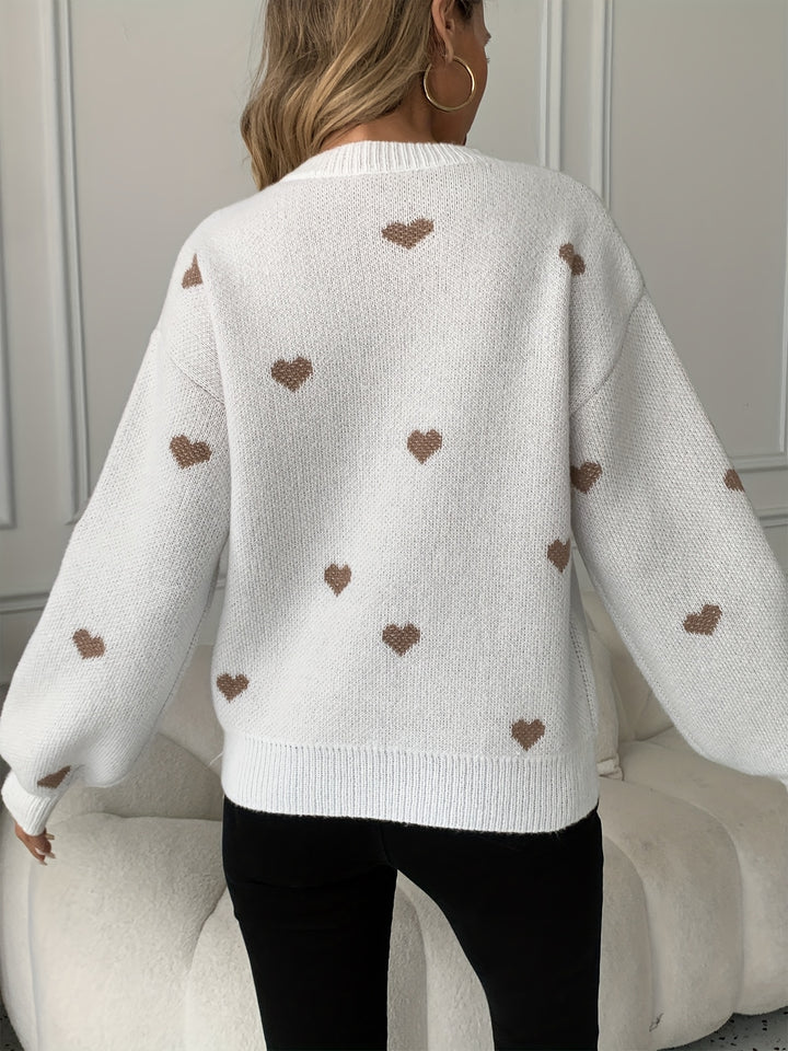 Damen Rundhals Pullover mit Langarm - Herzmuster