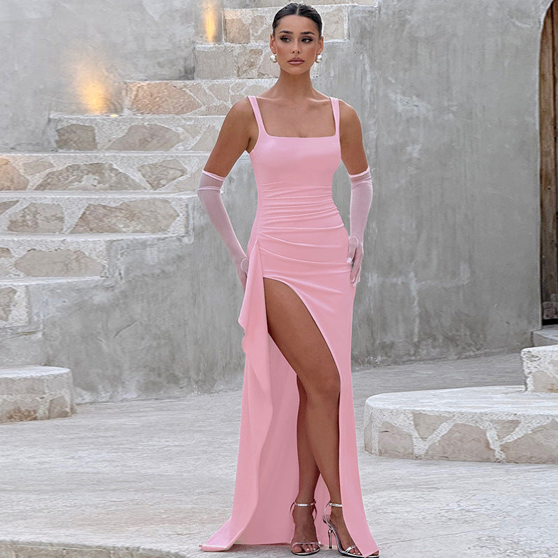 Damen Abendkleid mit Spaghettiträgern und Offenem Rücken – Maxi
