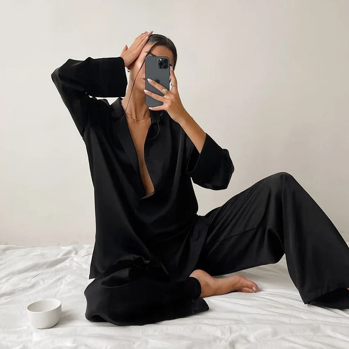 Damen Oversized Pyjama-Set - Shirt und Weite Hose
